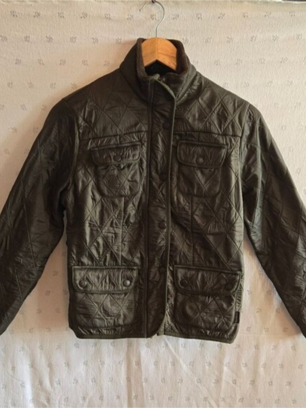 Barbour Kids Quilted Moto Jacket - Olive Green Fleece Lined Size LargePRICE FIRM